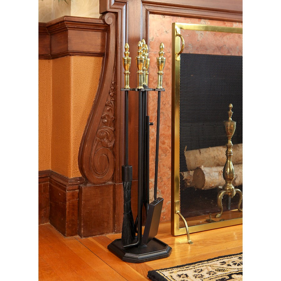 ACHLA Westford Fireplace Tool Set | Polished Brass and Black Cast Iron | Living Room & Hearth Accessory | 8 x 8 x 30 in | Model WR-47PB