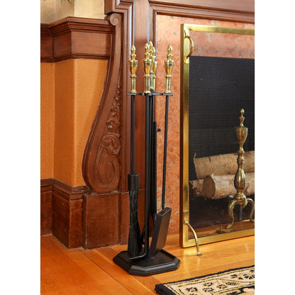 ACHLA Westford Fireplace Tool Set | Polished Brass and Black Cast Iron | Living Room & Hearth Accessory | 8 x 8 x 30 in | Model WR-47PB