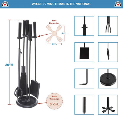 ACHLA Bedford 30in Fireplace Tool Set | Black Cast Iron and Zinc Handles | Living Room & Hearthside Fireplace | 8 x 8 x 30 in | Model WR-48BK
