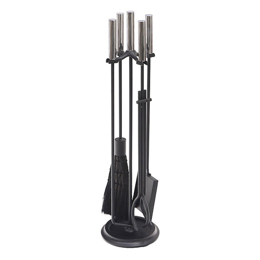 ACHLA Bedford Tool Set 30in Fireplace Tools & Stand | Contemporary Polished Chrome and Cast Iron | Living Room & Hearthside Fireplace | Model WR-48CH