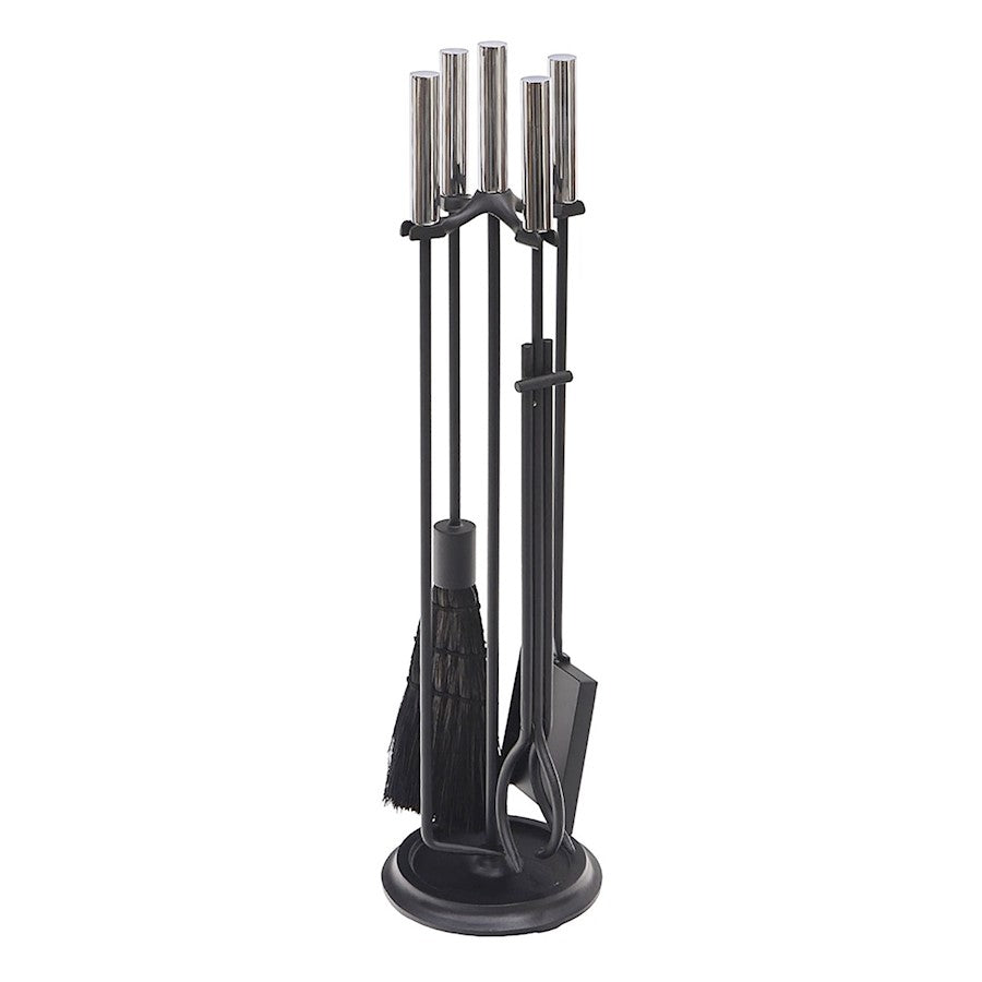 ACHLA Bedford Tool Set 30in Fireplace Tools & Stand | Contemporary Polished Chrome and Cast Iron | Living Room & Hearthside Fireplace | Model WR-48CH