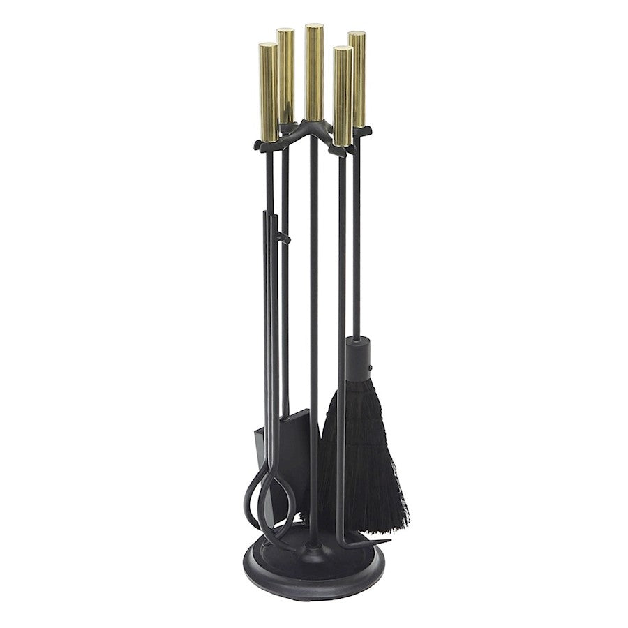 ACHLA Bedford Fireplace Tool Set | Polished Brass and Black Cast Iron | Living Room & Hearthside Fireplace Accessory | 8 x 8 x 30 in | Model WR-48PB