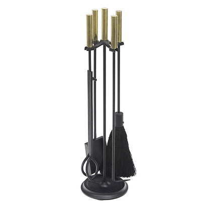 ACHLA Bedford Fireplace Tool Set | Polished Brass and Black Cast Iron | Living Room & Hearthside Fireplace Accessory | 8 x 8 x 30 in | Model WR-48PB