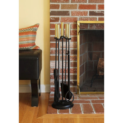 ACHLA Bedford Fireplace Tool Set | Polished Brass and Black Cast Iron | Living Room & Hearthside Fireplace Accessory | 8 x 8 x 30 in | Model WR-48PB