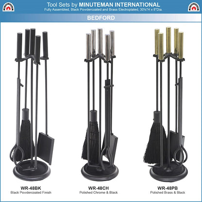 ACHLA Bedford Fireplace Tool Set | Polished Brass and Black Cast Iron | Living Room & Hearthside Fireplace Accessory | 8 x 8 x 30 in | Model WR-48PB