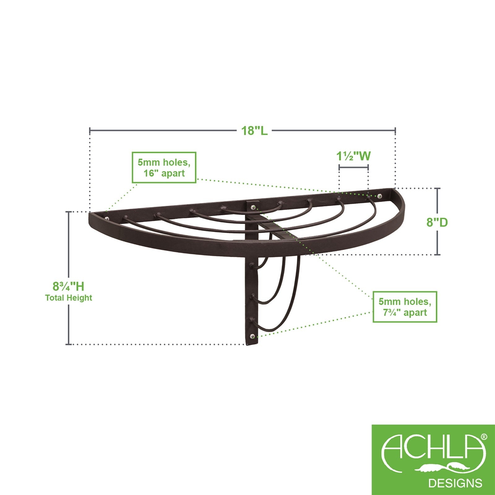 ACHLA Vita Half-Round Wall Shelf | Roman Bronze Wrought Iron | Kitchen & Bathroom Plant Display | 18 x 8 x 9 in | Model WS-01Z