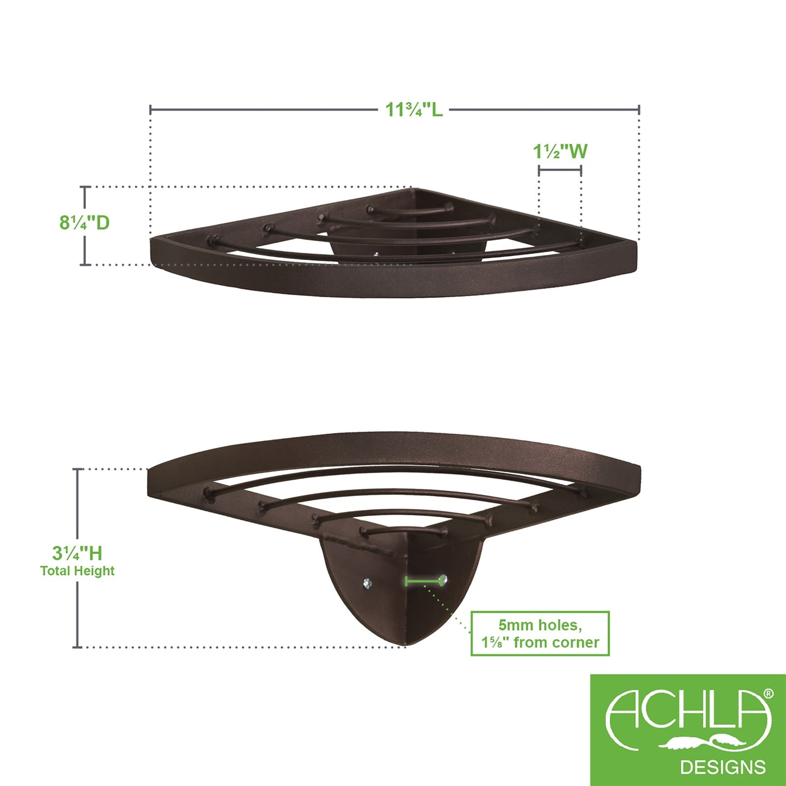 ACHLA Vita Corner Wall Shelf | Roman Bronze Wrought Iron | Indoor Plant Display for Kitchen, Bathroom & Porch | 11.75 x 8.25 x 3.25 in | Model WS-02Z