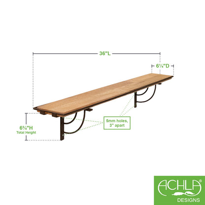 ACHLA Vita 36in Windowsill Shelf Bracket | Roman Bronze Wrought Iron and Mango Wood | Kitchen & Bathroom Plant Display | 36 x 6.25 x | Model WS-03Z-36