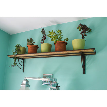 ACHLA Vita 36in Windowsill Shelf Bracket | Roman Bronze Wrought Iron and Mango Wood | Kitchen & Bathroom Plant Display | 36 x 6.25 x | Model WS-03Z-36