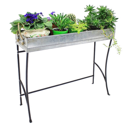 ACHLA Trestle Plant Stand Large | Black Wrought Iron | Entryway & Living Room Plant Display | 32 x 10 x 27 in | Model WT-04