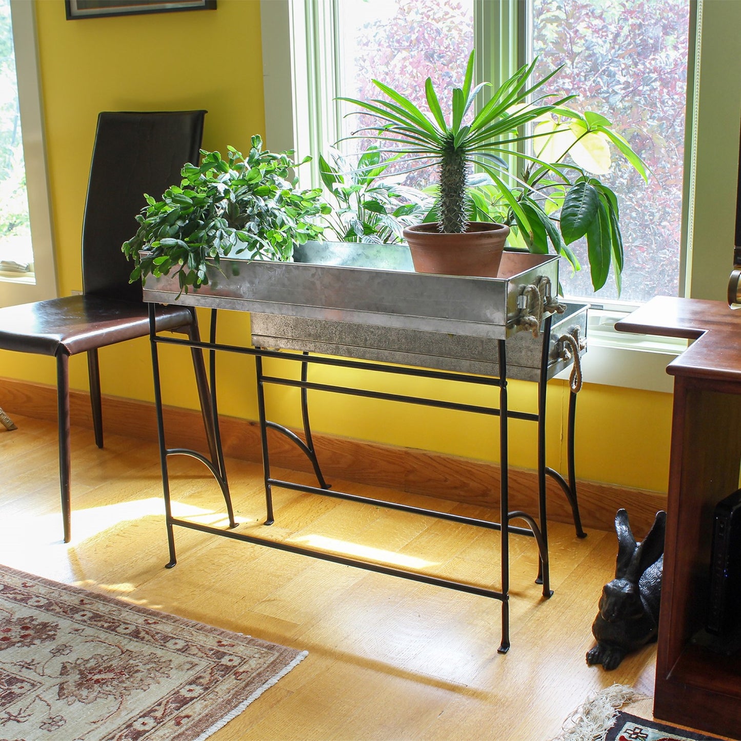 ACHLA Trestle Plant Stand Large | Black Wrought Iron | Entryway & Living Room Plant Display | 32 x 10 x 27 in | Model WT-04