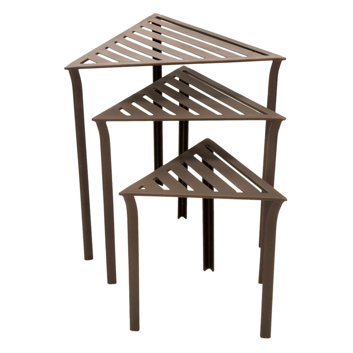 ACHLA Triangular Nesting Tables Set of 3 | Roman Bronze Wrought Iron | Outdoor Patio & Indoor Side Tables or Plant Stands | 16-24in H | Model WTN-01