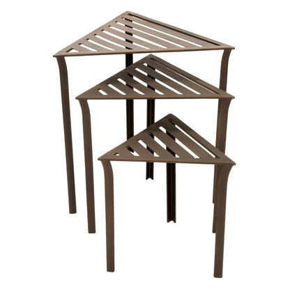ACHLA Triangular Nesting Tables Set of 3 | Roman Bronze Wrought Iron | Outdoor Patio & Indoor Side Tables or Plant Stands | 16-24in H | Model WTN-01