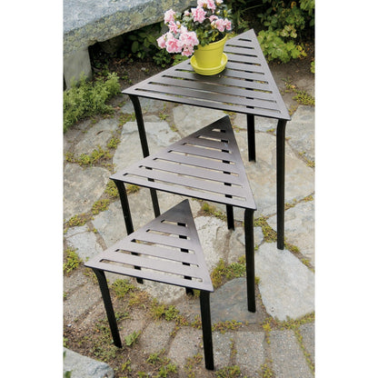 ACHLA Triangular Nesting Tables Set of 3 | Roman Bronze Wrought Iron | Outdoor Patio & Indoor Side Tables or Plant Stands | 16-24in H | Model WTN-01