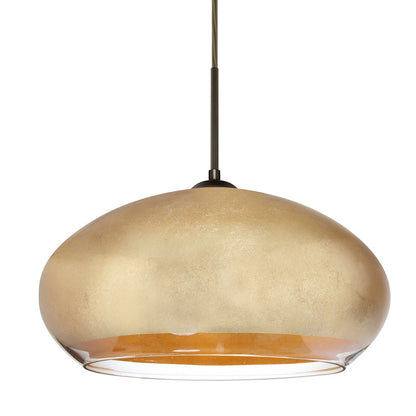 Besa Lighting Brio 14 13.75in 1-Light Cord Pendant | Contemporary Brushed Bronze and Gold Foil Glass | Kitchen Island & Dining | Model 1JT-4345GF-BR