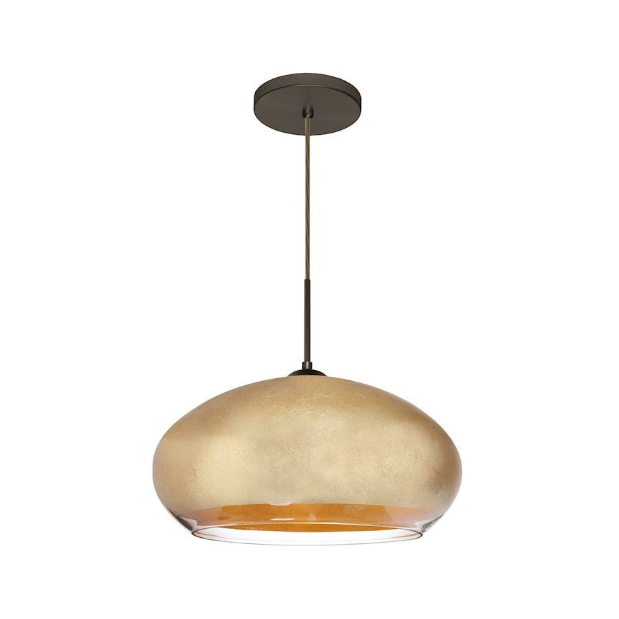 Besa Lighting Brio 14 13.75in 1-Light Cord Pendant | Contemporary Brushed Bronze and Gold Foil Glass | Kitchen Island & Dining | Model 1JT-4345GF-BR