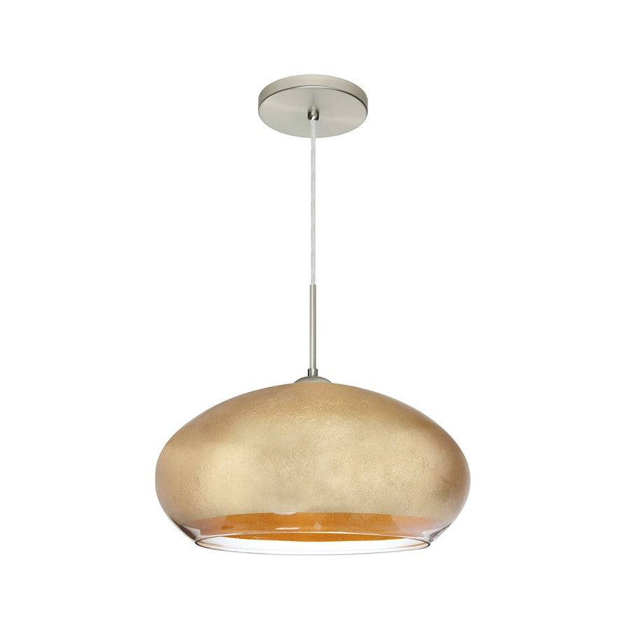 Besa Lighting Brio 14 13.75in 1-Light LED Cord Pendant | Contemporary Satin Nickel and Gold Foil Glass | Kitchen Island | Model 1JT-4345GF-LED-SN