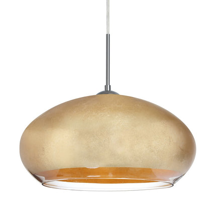 Besa Lighting Brio 14 13.75in 1-Light Cord Pendant | Contemporary Satin Nickel and Gold Foil Glass | Kitchen Island & Dining | Model 1JT-4345GF-SN