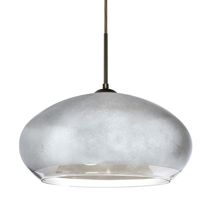 Besa Lighting Brio 14 13.75in 1-Light Cord Pendant | Contemporary Brushed Bronze and Silver Foil Glass | Kitchen Island | Model 1JT-4345SF-BR