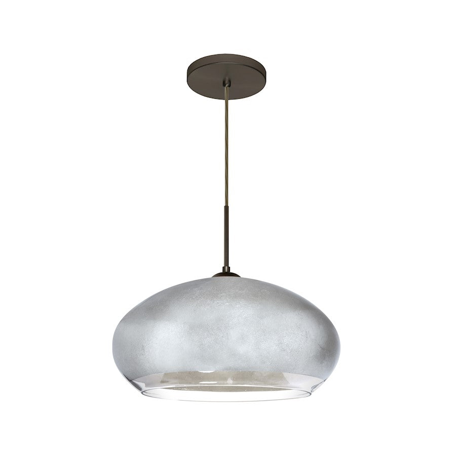 Besa Lighting Brio 14 1-Light LED Cord Pendant | Contemporary Brushed Bronze and Silver Foil Glass | Kitchen Island | Model 1JT-4345SF-LED-BR