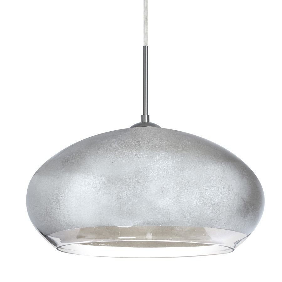 Besa Lighting Brio 14 1-Light LED Cord Pendant | Contemporary Satin Nickel and Silver Foil Glass | Kitchen Island & Dining | Model 1JT-4345SF-LED-SN