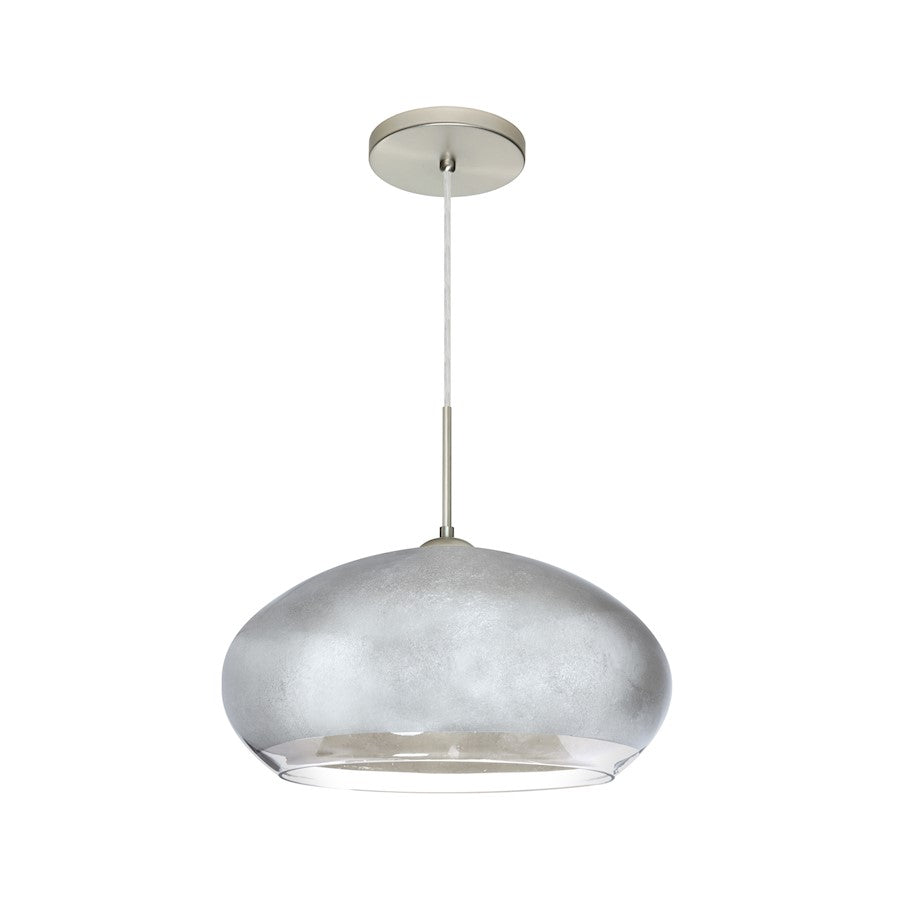 Besa Lighting Brio 14 1-Light LED Cord Pendant | Contemporary Satin Nickel and Silver Foil Glass | Kitchen Island & Dining | Model 1JT-4345SF-LED-SN