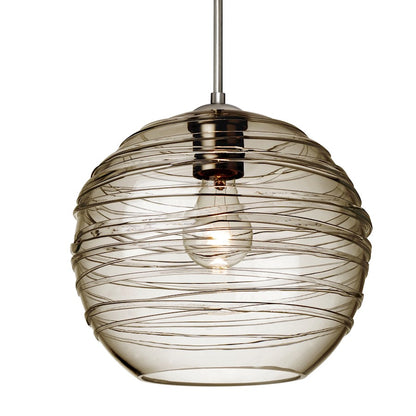 Besa Lighting Wave 10 10in 1-Light Cord Pendant | Contemporary Satin Nickel and Gray Glass | Kitchen Island & Dining Room | Model 1JT-462702-SN