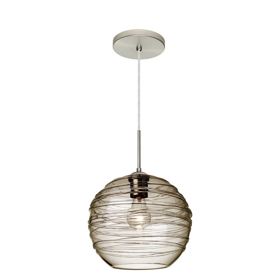 Besa Lighting Wave 10 10in 1-Light Cord Pendant | Contemporary Satin Nickel and Gray Glass | Kitchen Island & Dining Room | Model 1JT-462702-SN
