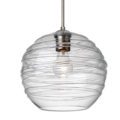 Besa Lighting Wave 10 10in 1-Light Cord Pendant | Contemporary Satin Nickel and Clear Glass | Kitchen Island & Dining Room | Model 1JT-462761-SN