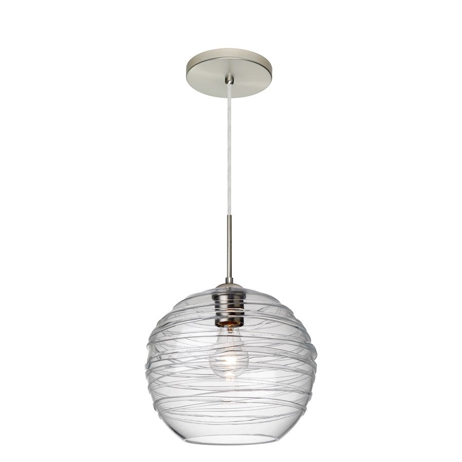 Besa Lighting Wave 10 10in 1-Light Cord Pendant | Contemporary Satin Nickel and Clear Glass | Kitchen Island & Dining Room | Model 1JT-462761-SN