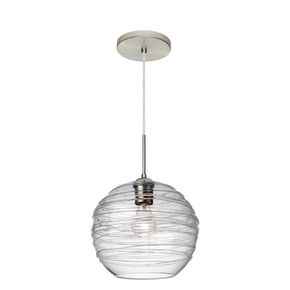 Besa Lighting Wave 10 10in 1-Light Cord Pendant | Contemporary Satin Nickel and Clear Glass | Kitchen Island & Dining Room | Model 1JT-462761-SN