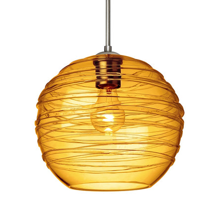 Besa Lighting Wave 10 1-Light Cord Pendant | Contemporary Satin Nickel and Beige Glass | Kitchen Island & Dining Room | Model 1JT-462782-SN