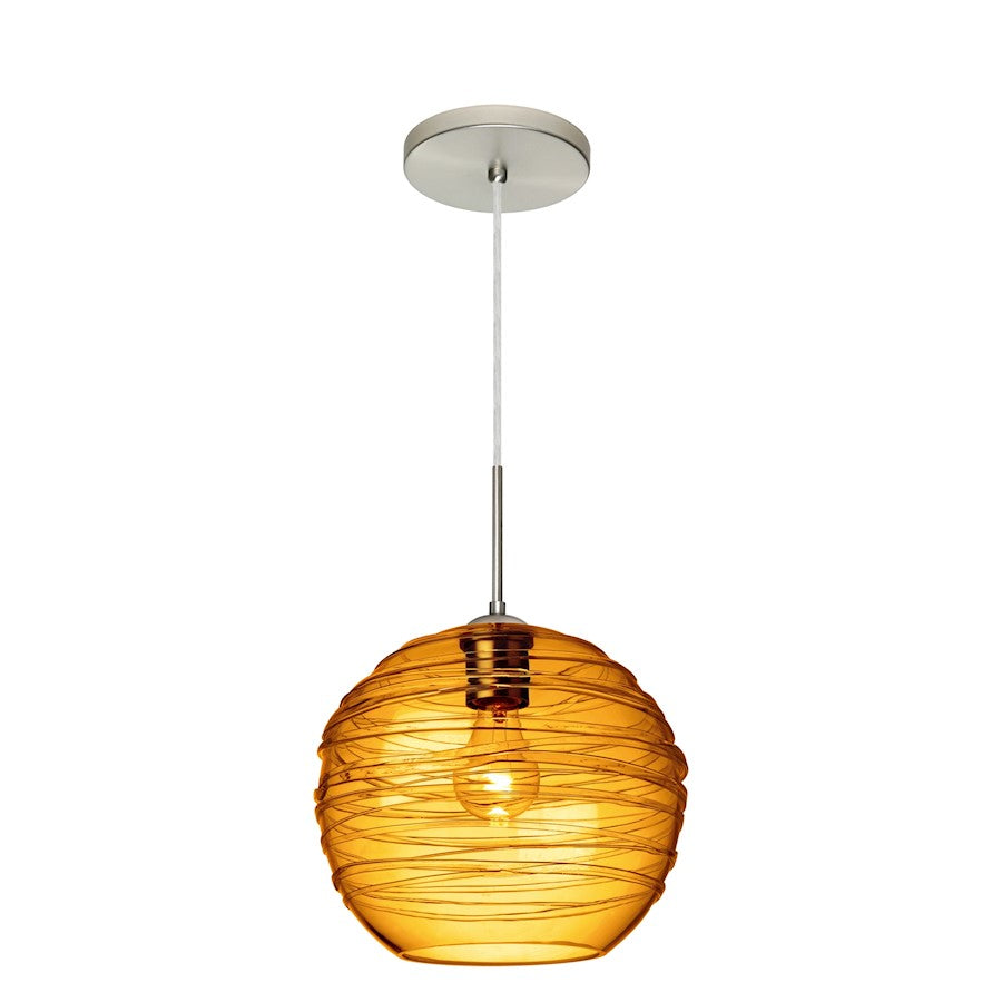 Besa Lighting Wave 10 1-Light Cord Pendant | Contemporary Satin Nickel and Beige Glass | Kitchen Island & Dining Room | Model 1JT-462782-SN