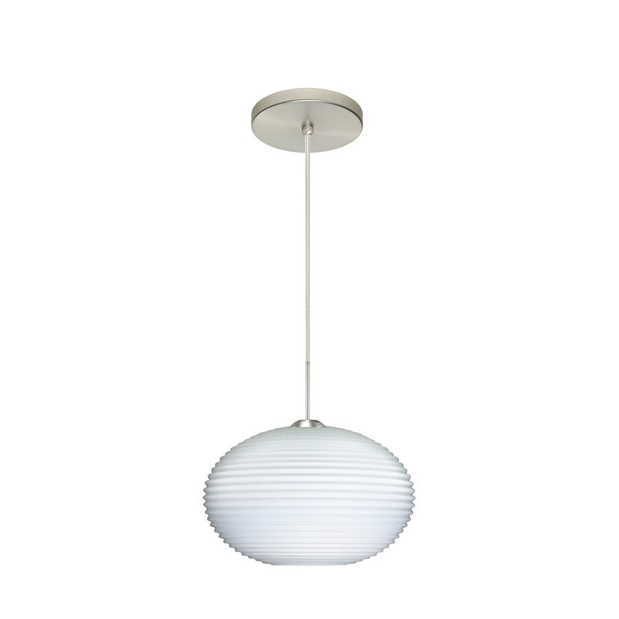 Besa Lighting Pape 10 1-Light LED Cord Pendant | Contemporary Satin Nickel and White Glass | Kitchen Island & Dining Room | Model 1JT-491207-LED-SN