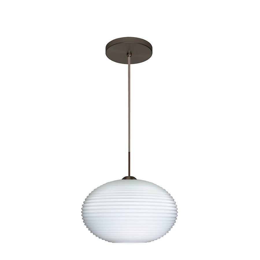 Besa Lighting Pape 12 1-Light LED Cord Pendant | Contemporary Bronze and White Opal Glass | Kitchen Island & Dining Room | Model 1JT-491307-LED-BR