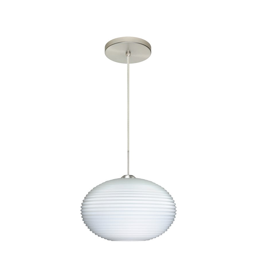 Besa Lighting Pape 12 1-Light LED Cord Pendant | Contemporary Satin Nickel and White Opal Glass | Kitchen Island & Dining | Model 1JT-491307-LED-SN