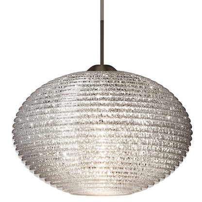 Besa Lighting Pape 12 12in 1-Light Cord Pendant | Contemporary Bronze and Crystal Glass | Kitchen Island & Dining Room | Model 1JT-4913GL-BR