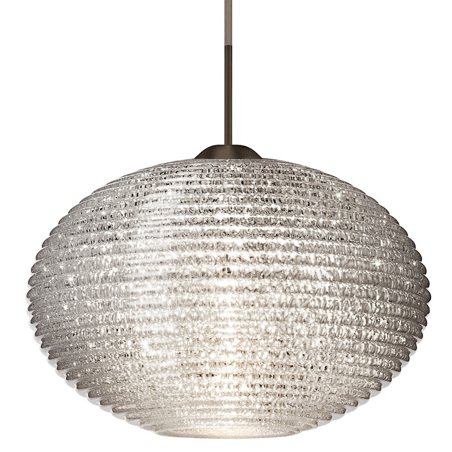 Besa Lighting Pape 12 12in 1-Light LED Cord Pendant | Contemporary Bronze and Crystal Glass | Kitchen Island & Dining Room | Model 1JT-4913GL-LED-BR