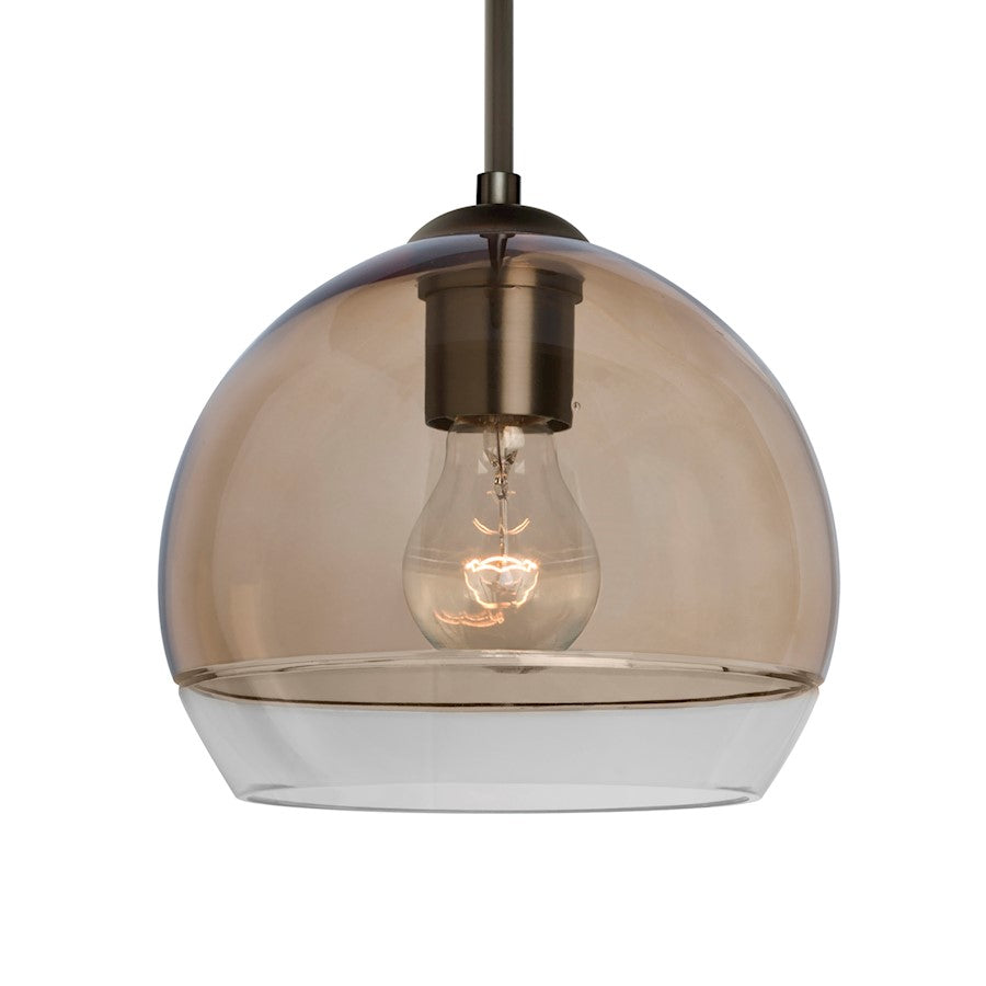 Besa Lighting Ally 8 8in 1-Light Pendant | Contemporary Bronze and Gray Glass | Kitchen Island & Dining Room | 7.88 x 6.5 in | Model 1JT-ALLY8SM-BR