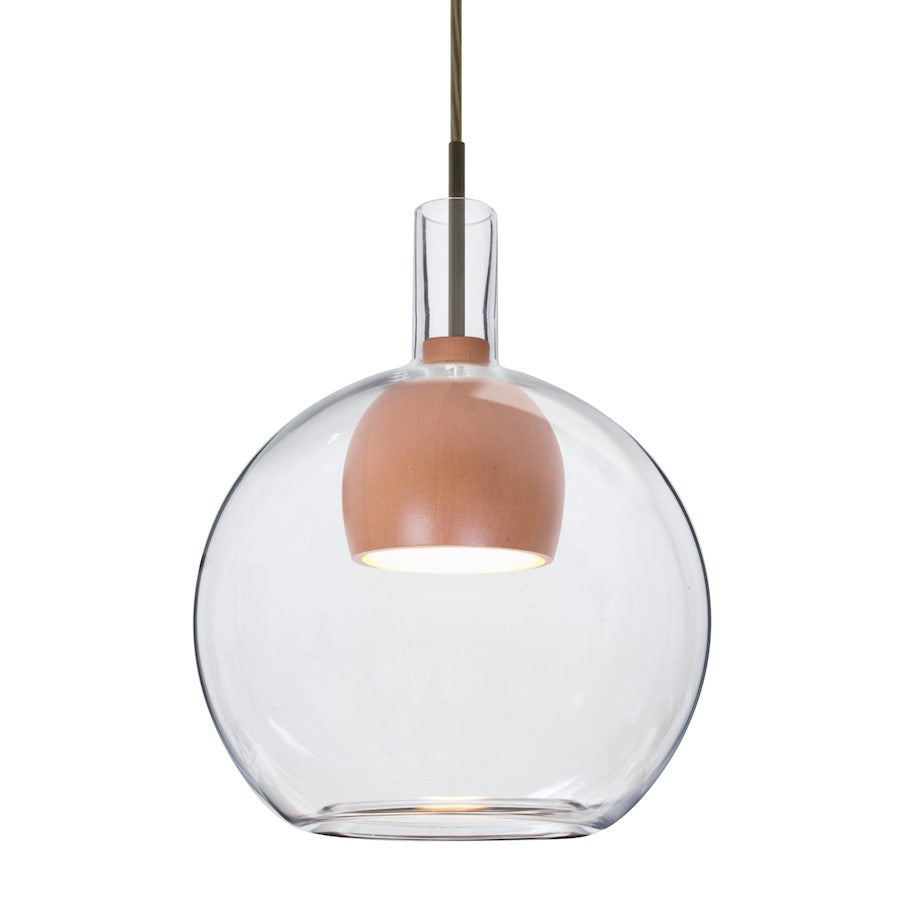 Besa Lighting Benji 9in 1-Light LED Pendant | Contemporary Bronze and Clear Glass Wood | Kitchen Island & Dining Room | Model 1JT-BENJICLMD-LED-BR