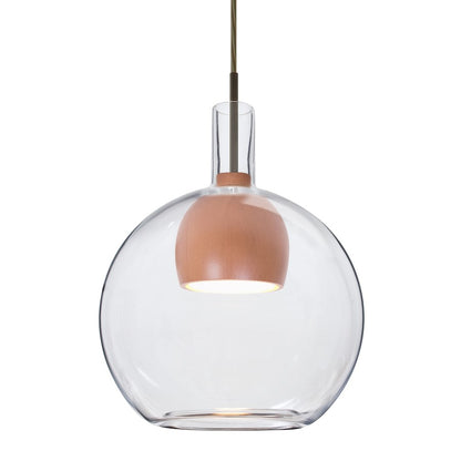 Besa Lighting Benji 9in 1-Light LED Pendant | Contemporary Bronze and Clear Glass Wood | Kitchen Island & Dining Room | Model 1JT-BENJICLMD-LED-BR