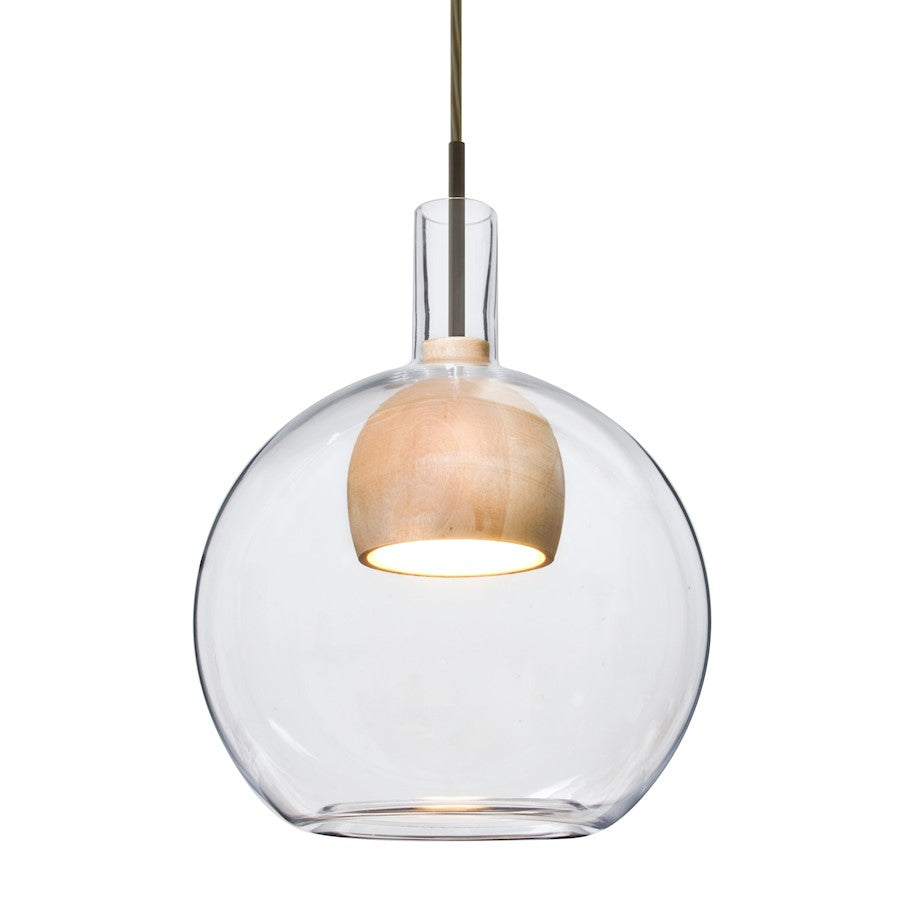 Besa Lighting Benji 9in 1-Light LED Cord Pendant | Contemporary Bronze and Clear Glass Wood | Kitchen Island & Dining | Model 1JT-BENJICLNA-LED-BR