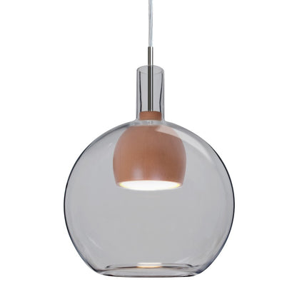 Besa Lighting Benji 9in 1-Light Pendant | Contemporary Satin Nickel and Gray Glass Wood | Kitchen Island & Dining Room | Model 1JT-BENJISMMD-LED-SN