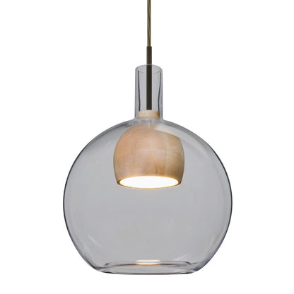 Besa Lighting Benji 9in 1-Light Pendant | Contemporary Bronze and Gray Glass Wood | Kitchen Island & Dining Room | Model 1JT-BENJISMNA-LED-BR