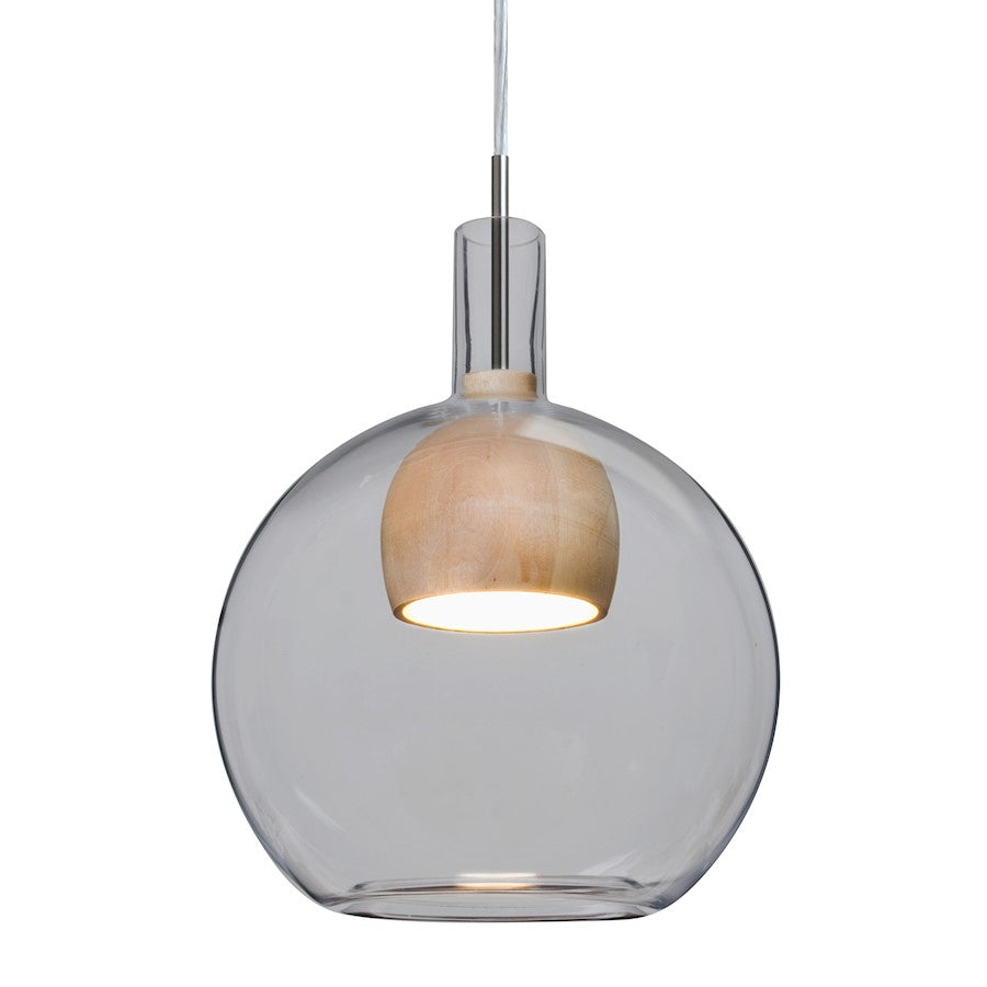 Besa Lighting Benji 9in 1-Light Pendant | Contemporary Satin Nickel and Gray Glass Wood | Kitchen Island & Dining Room | Model 1JT-BENJISMNA-LED-SN