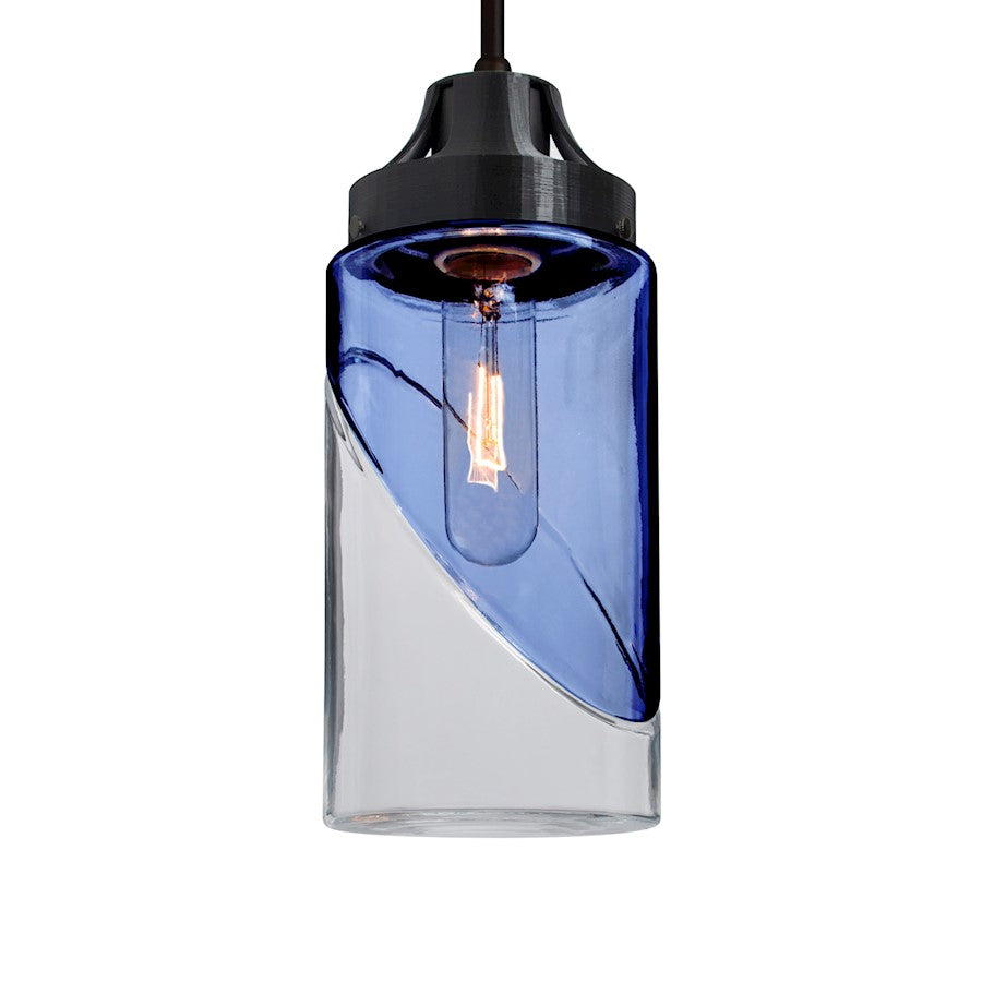 Besa Lighting Blink 4in 1-Light Pendant | Transitional Black and Blue Glass | Kitchen Island & Dining Room | 4.38 x 8 in | Model 1JT-BLINKBL-BK