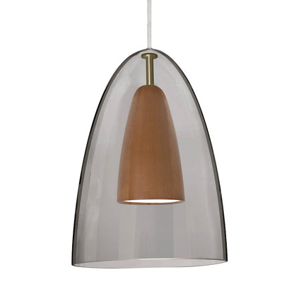Besa Lighting Dano 9in 1-Light LED Pendant | Contemporary Satin Nickel and Gray Glass Wood | Kitchen Island & Dining Room | Model 1JT-DANOSMMD-LED-SN