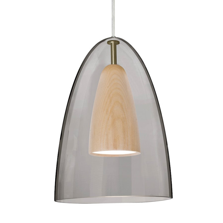 Besa Lighting Dano 9in 1-Light LED Pendant | Contemporary Satin Nickel and Gray Glass Wood | Kitchen Island & Dining Room | Model 1JT-DANOSMNA-LED-SN