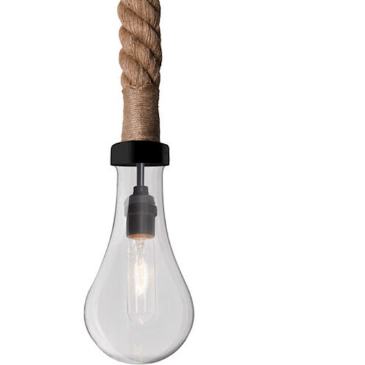 Besa Lighting Dash Rope 5in 1-Light Pendant | Rustic Black and Clear Glass | Kitchen Island & Dining Room | 5 x 5 x 10 in | Model 1JT-DASHCL-BK