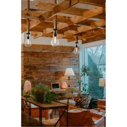 Besa Lighting Dash Rope 5in 1-Light Pendant | Rustic Black and Clear Glass | Kitchen Island & Dining Room | 5 x 5 x 10 in | Model 1JT-DASHCL-BK